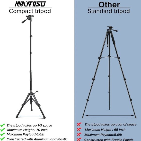 69 Inch, Patented 3-Way Swivel Portable Phone Tripod Professional Aluminum Alloy - Picture 5 of 6